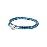 Pulsera de Cuero Azul y Azul oscuro Doble