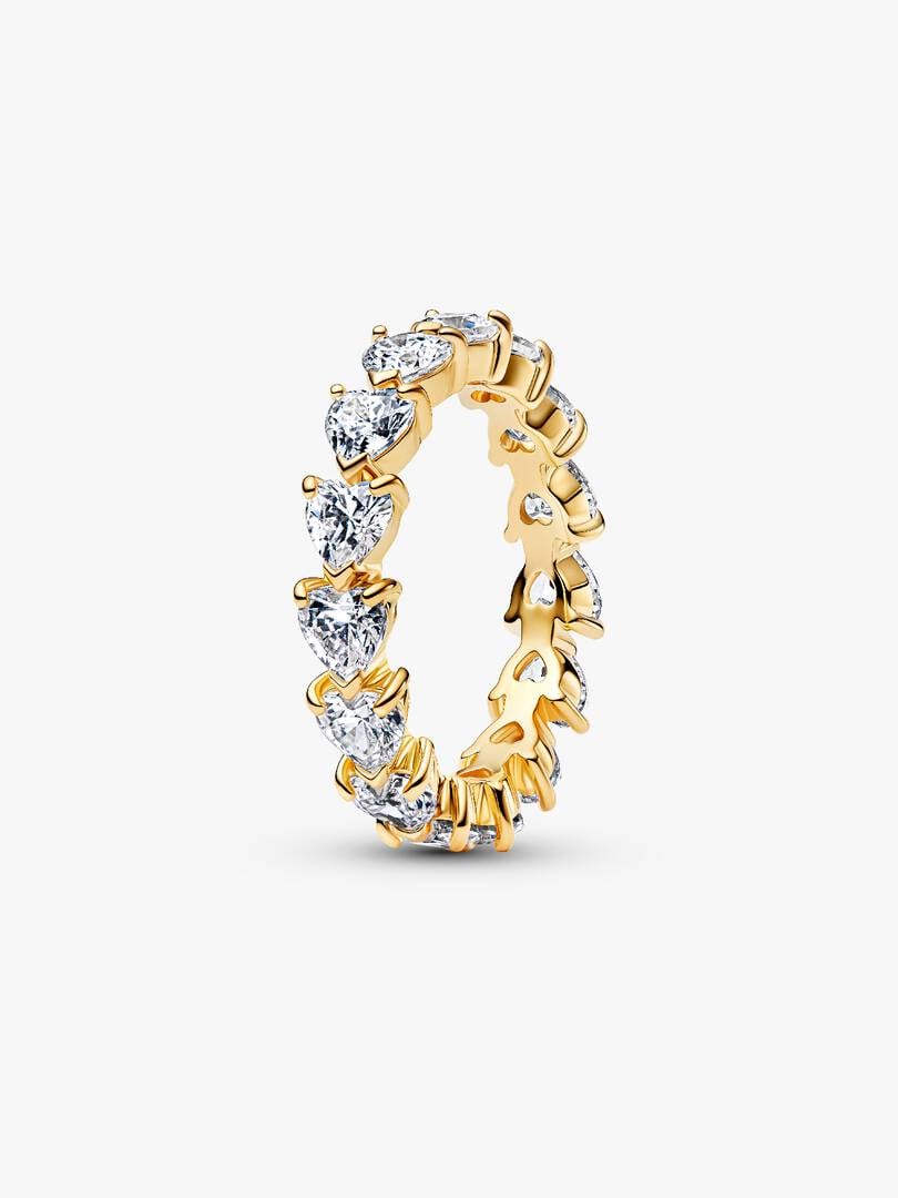 Anillo Corazones Transparentes Dorado
