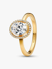 Anillo Halo Ovalado Brillante Dorado