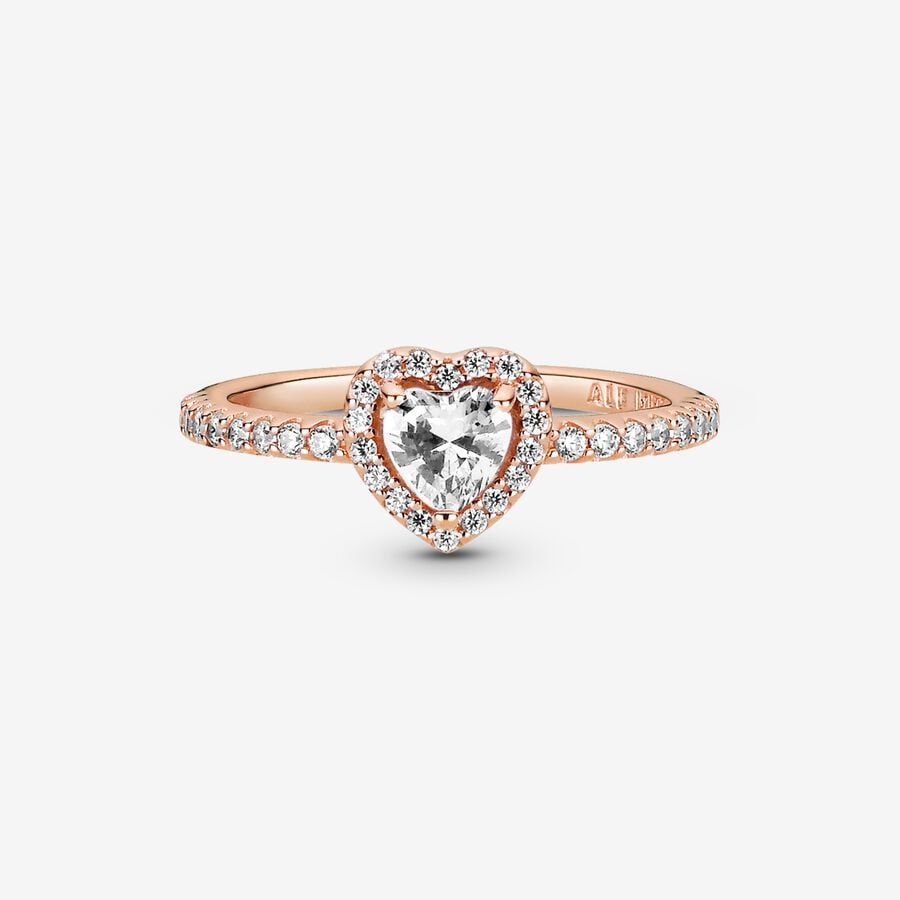 Anillo Rose Gold Corazón en Relieve Blanco