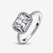 Anillo Halo Rectangular Brillante