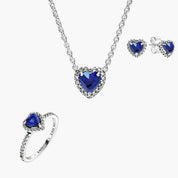 Conjunto Corazon Azul (Anillo + Collar + Pendientes)