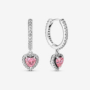 Pendientes de Aro Corazón Rosa Halo Brillante