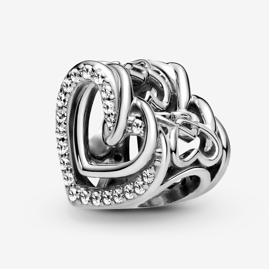 Charm Separador en plata de ley Corazones Brillantes Entrelazados