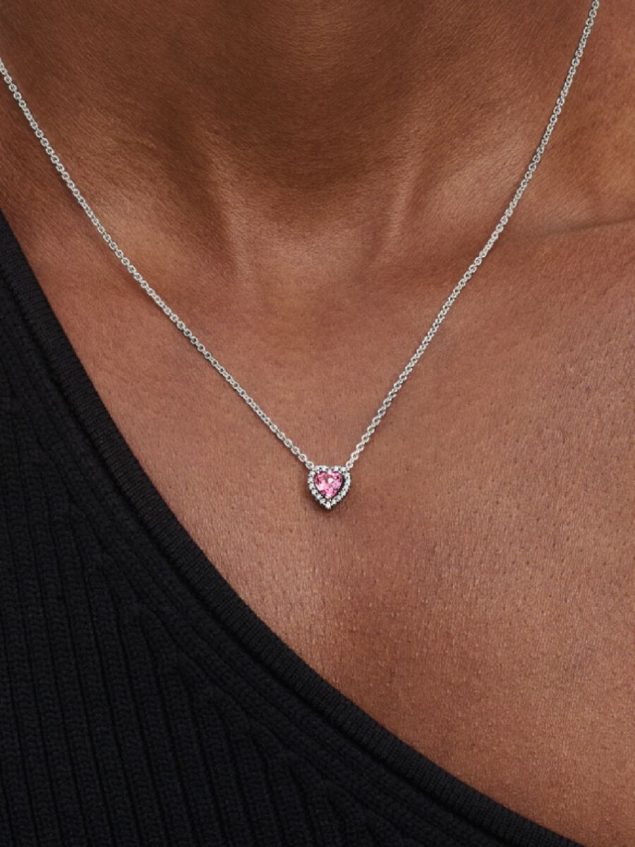 Collar Corazón Rosa Halo Brillante