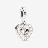 Charm Colgante MOM Doble Corazón Blanco Anacarado