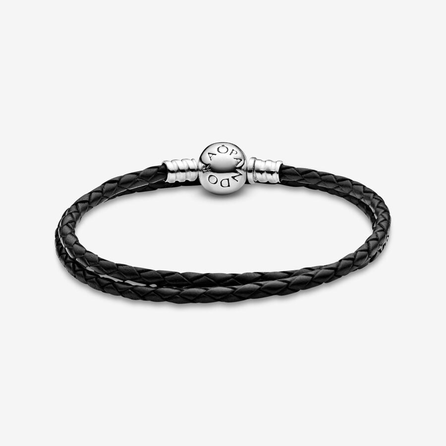 Pulsera de Cuero Doble Negro