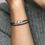 Pulsera de Cuero Doble Negro