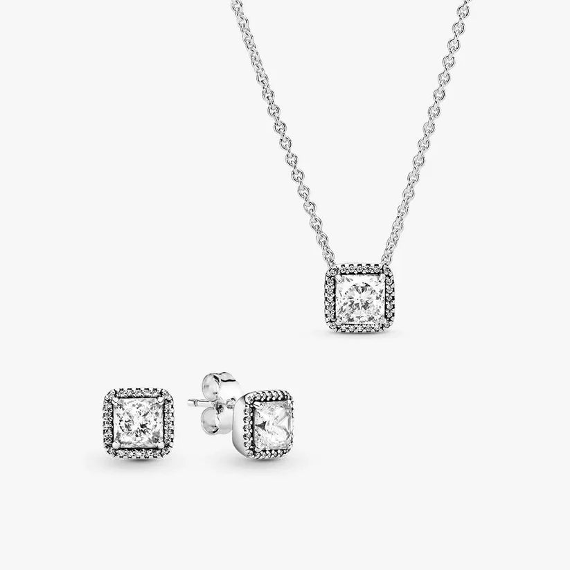 Conjunto Elegancia Etemporal Cuadrado (Anillo + Collar + Pendientes)